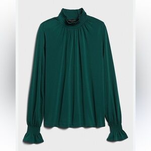 Banana Republic crepe smock-necked blouse top green